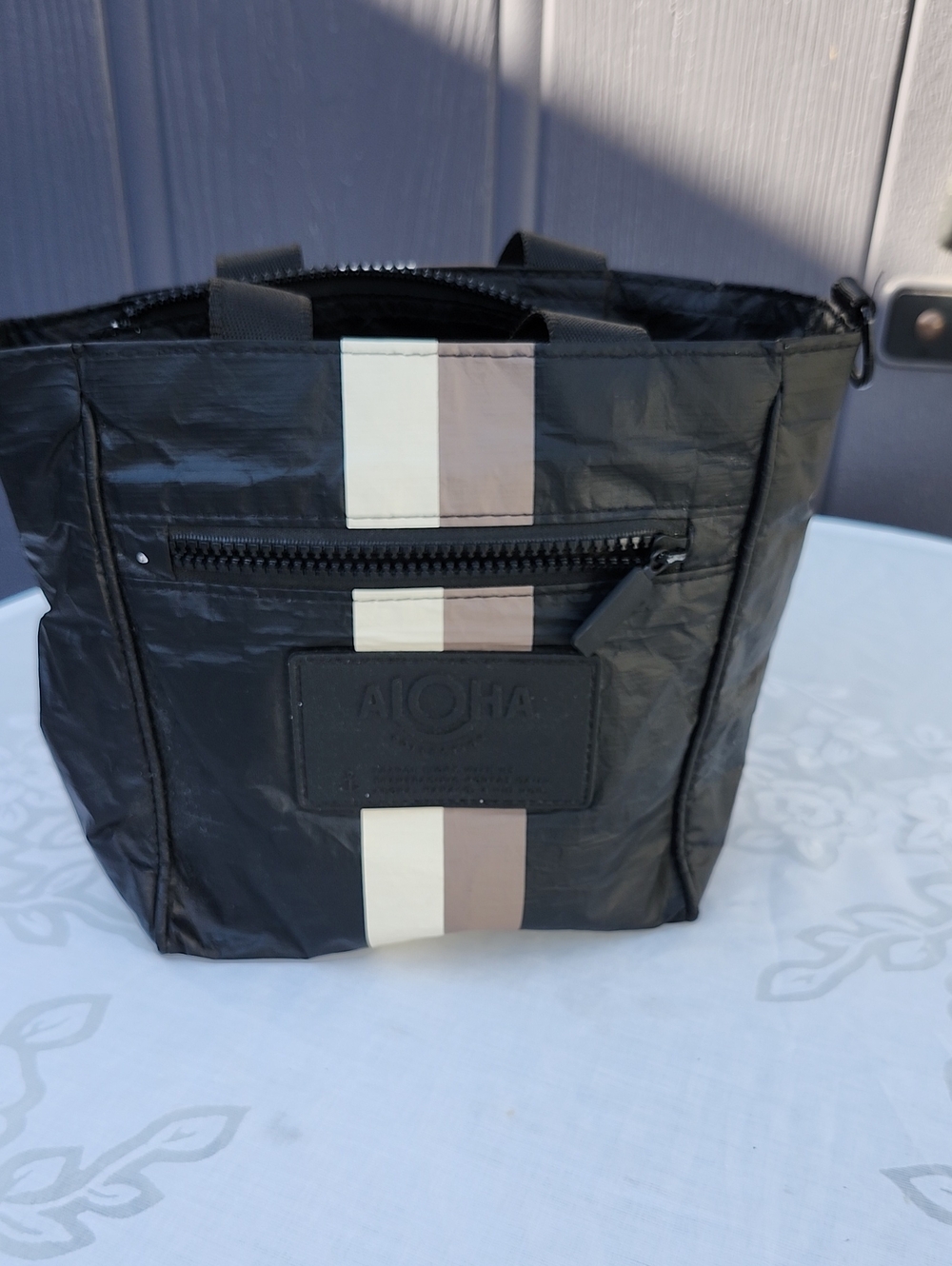 ALOHAS Black Toiletry Bag with Cream and Tan Stripes